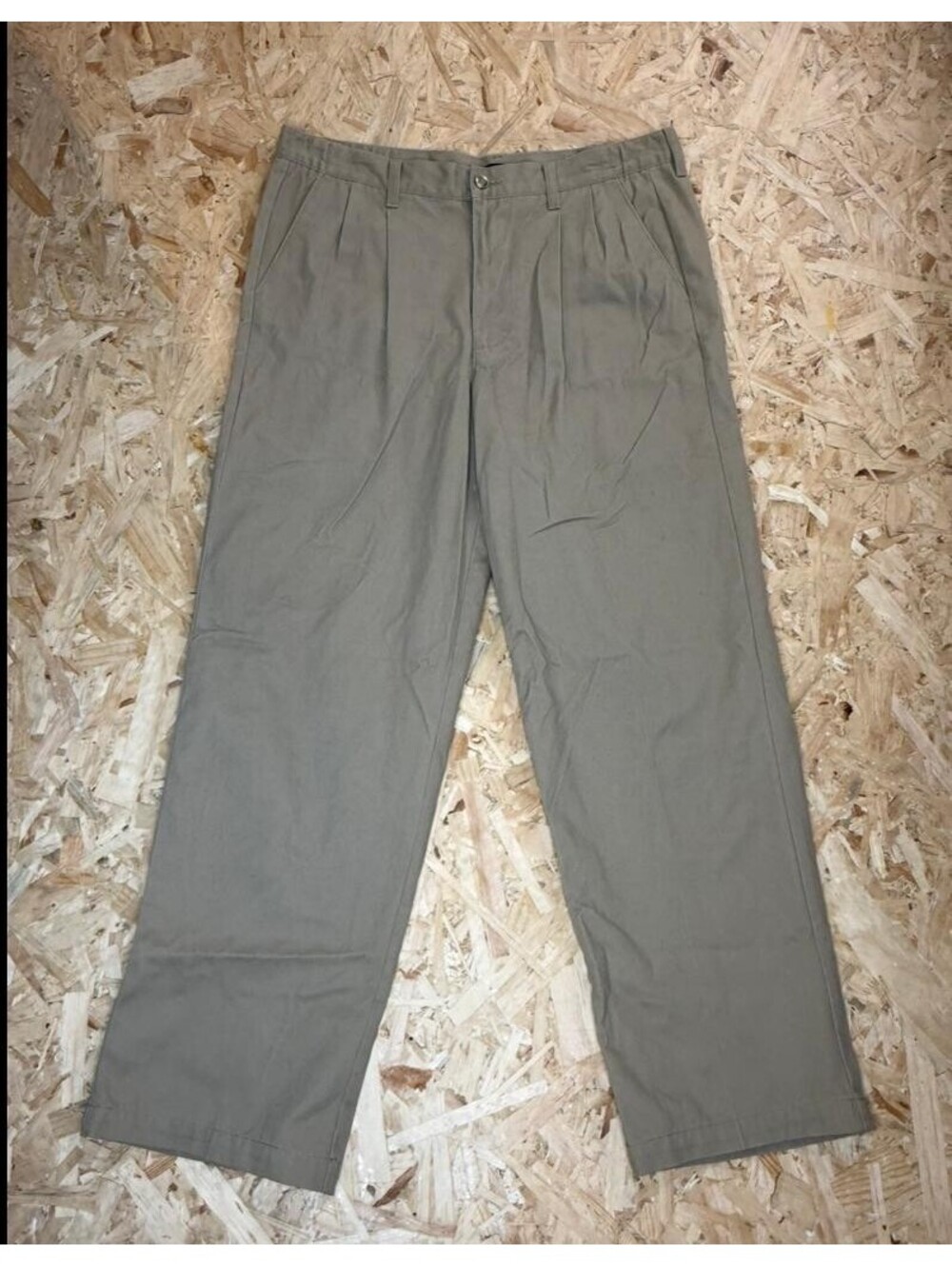 Basic Editions Mens Pleated Chino Pants 34x30 Khaki Beige Cotton Blend Casual